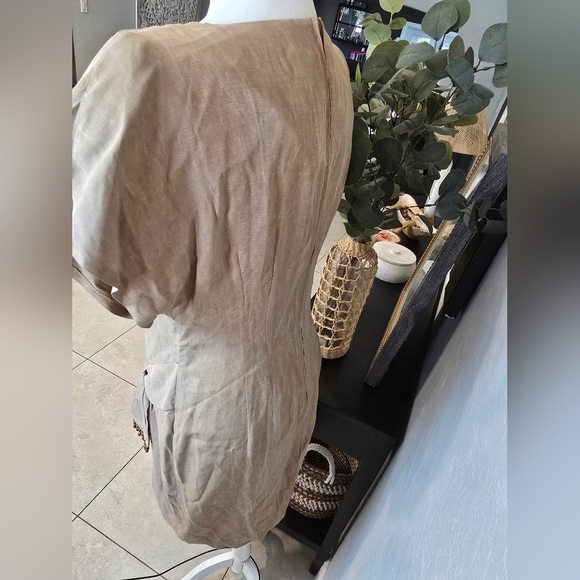 Scarlett Vintage Linen Blend Wrap Mini Dress Camel Size 11 - Picture 7 of 9